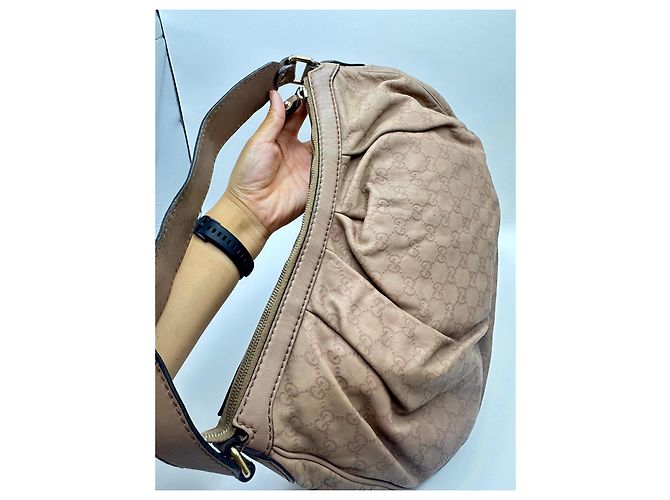 Gucci Guccissima Sukey Borsa Hobo in Pelle Beige - vista 8
