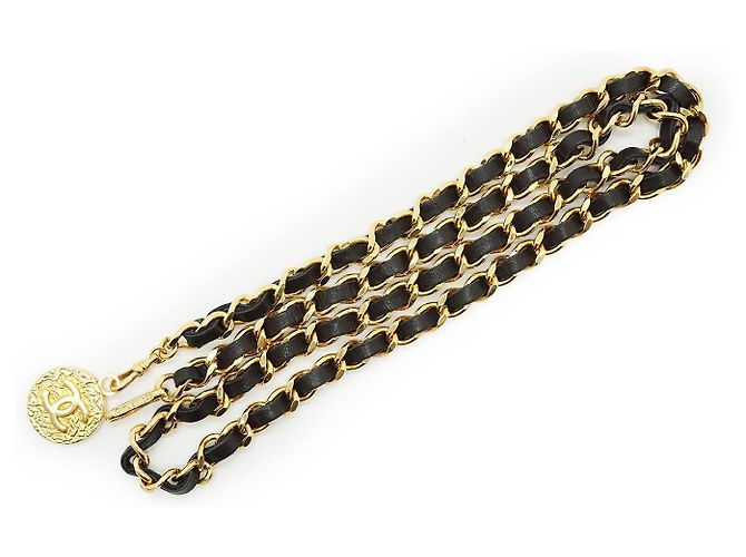 Timeless Chanel Vintage Gold Metal Black CC Medallion 1982 Kettengürtel Golden - Ansicht 7