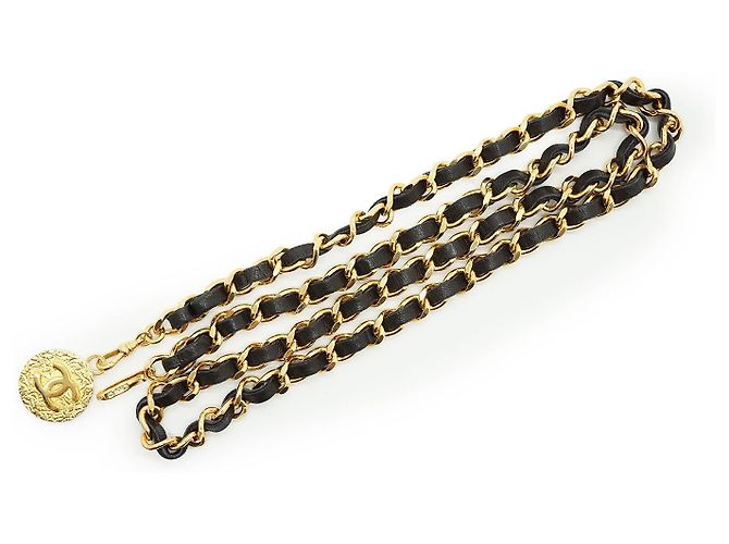 Timeless Chanel Vintage Gold Metal Black CC Medallion 1982 Kettengürtel Golden - Ansicht 8