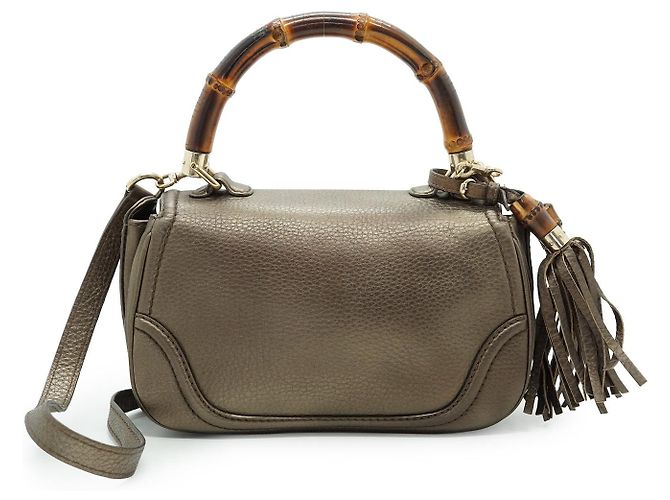 Bamboo Gucci Borsa 2way con manico superiore, pelle metallizzata bronzo e nuovo nappa in bambù Metallico - vista 3