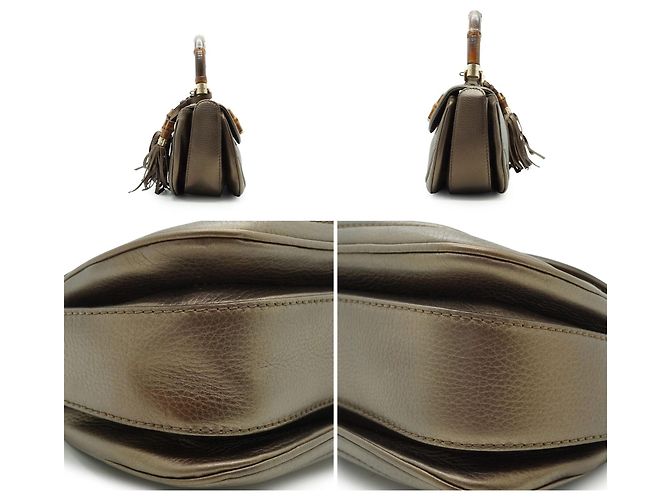 Bamboo Gucci Borsa 2way con manico superiore, pelle metallizzata bronzo e nuovo nappa in bambù Metallico - vista 4