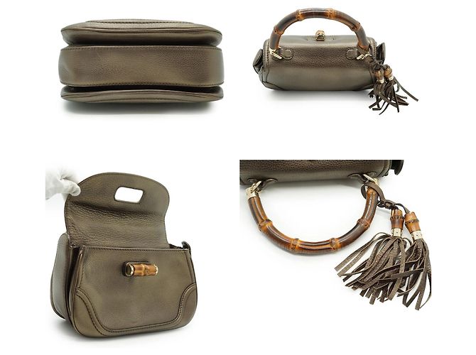 Bamboo Gucci Borsa 2way con manico superiore, pelle metallizzata bronzo e nuovo nappa in bambù Metallico - vista 5