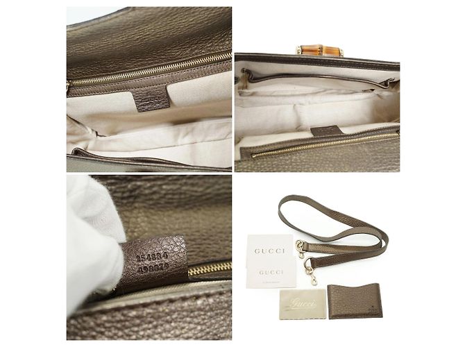 Bamboo Gucci Borsa 2way con manico superiore, pelle metallizzata bronzo e nuovo nappa in bambù Metallico - vista 6