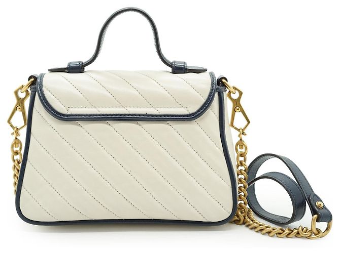 Gucci Mini borsa a mano Torchon in pelle GG Marmont White Blue Bianco - vista 2