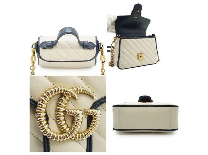 Gucci Mini borsa a mano Torchon in pelle GG Marmont White Blue Bianco - vista 4