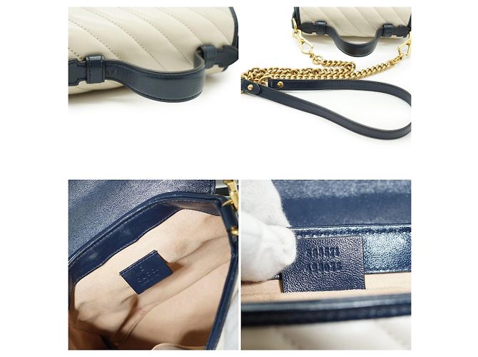 Gucci Mini borsa a mano Torchon in pelle GG Marmont White Blue Bianco - vista 6