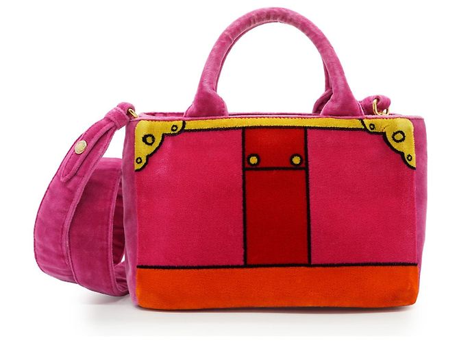 Prada Cahier Multicolour Fuchsia Samt-Shopper mit Schulterriemen Pink - Ansicht 2