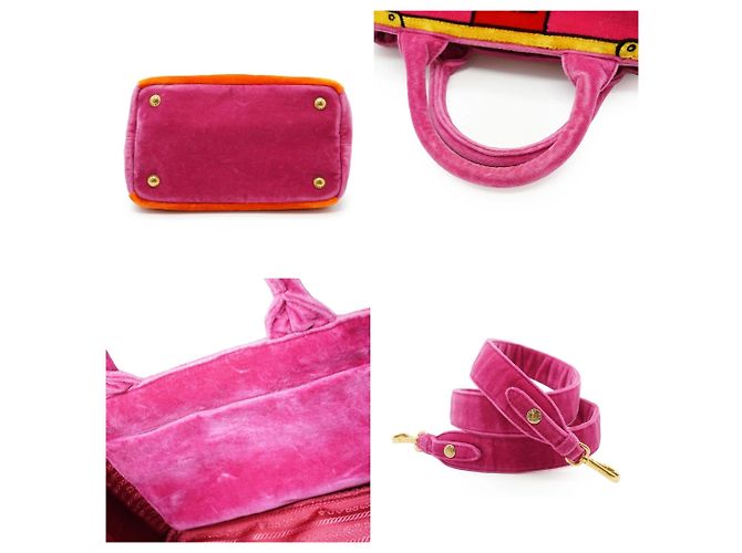 Prada Cahier Multicolour Fuchsia Samt-Shopper mit Schulterriemen Pink - Ansicht 4