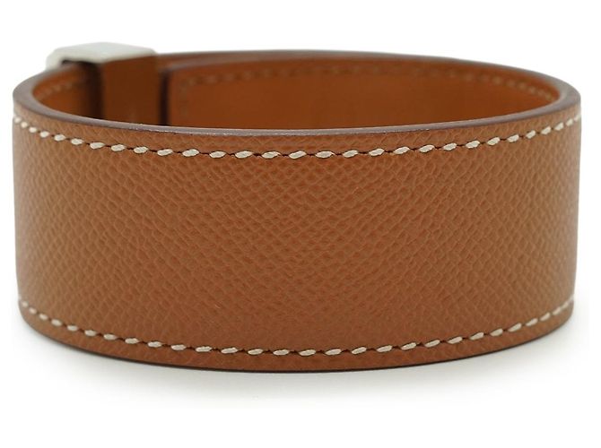 Hermès Bracciale Hermes Collier de Chien 24 in pelle Tan T3 metallo argentato Beige - vista 2