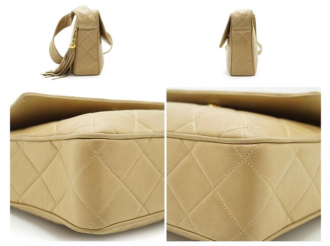 Chanel Vintage Beige CC gesteppte Leder Camera Bag mit Quaste und Taschenklappe - Ansicht 4