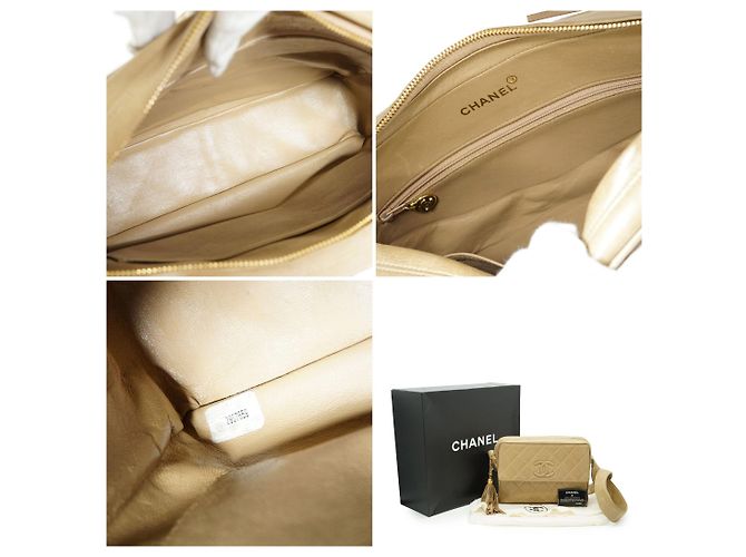 Chanel Vintage Beige CC gesteppte Leder Camera Bag mit Quaste und Taschenklappe - Ansicht 6