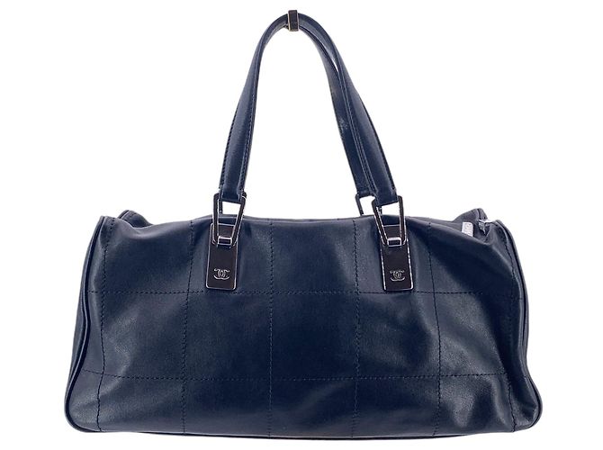 Timeless Chanel Borsa Boston in pelle nera con cuciture Chocolate Bar Nero - vista 2