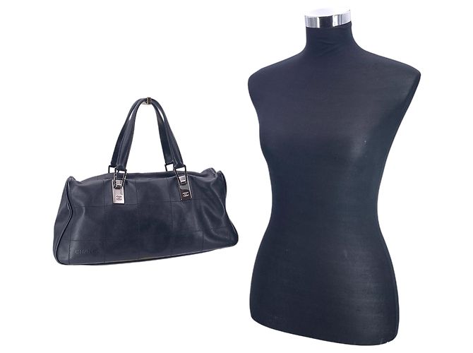 Timeless Chanel Borsa Boston in pelle nera con cuciture Chocolate Bar Nero - vista 3