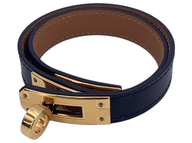 Hermès Bracciale Kelly Double Tour in pelle nera e hardware dorato Hermes Nero - vista 3