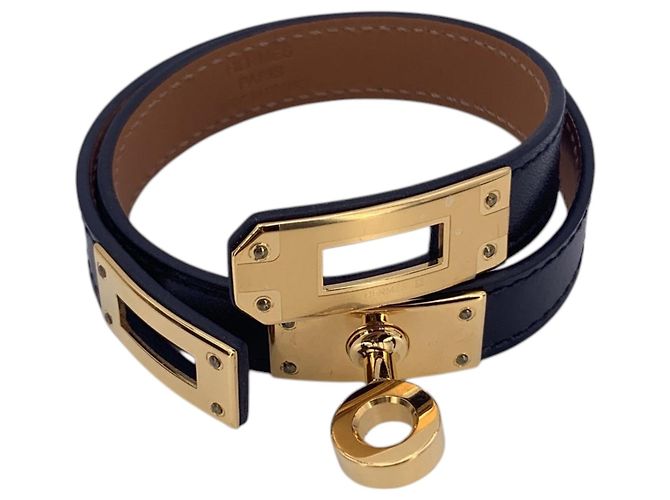 Hermès Bracciale Kelly Double Tour in pelle nera e hardware dorato Hermes Nero - vista 4