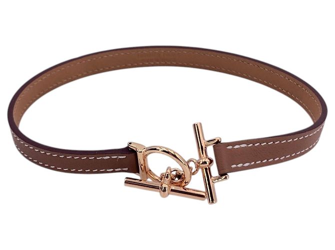 Hermès Bracciale Croisiere Double Tour in pelle marrone e hardware oro rosa Hermes - vista 4
