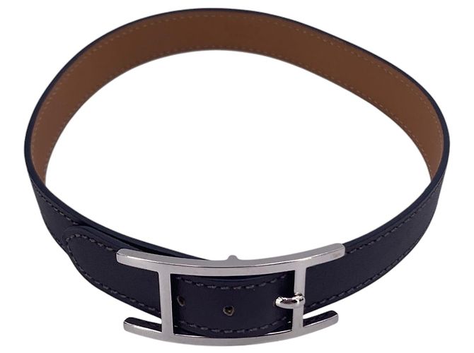 Hermès Bracciale Behapi Double Tour in pelle marrone scuro e hardware argentato Hermes - vista 4