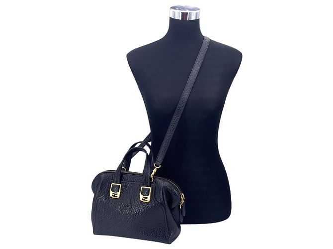 Fendi Borsa Chameleon in pelle martellata nera con tracolla Nero - vista 2