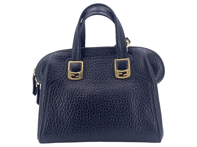 Fendi Borsa Chameleon in pelle martellata nera con tracolla Nero - vista 3