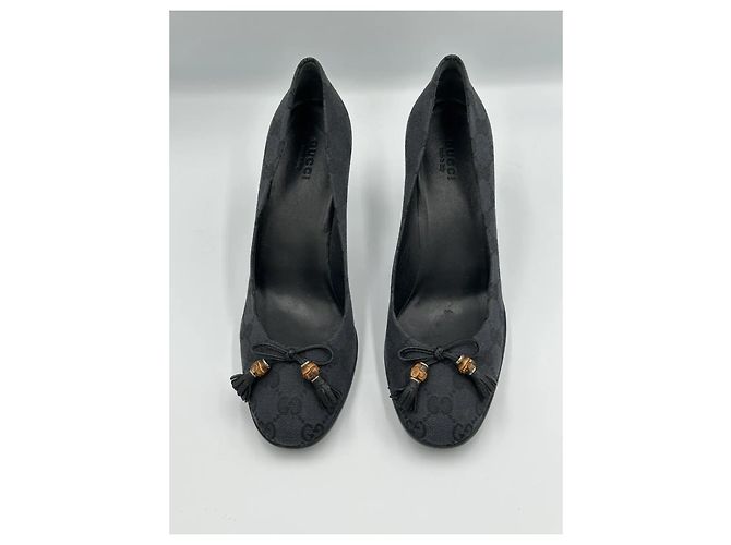 Décolleté Gucci GG Canvas Bamboo Tassel Nero - vista 3