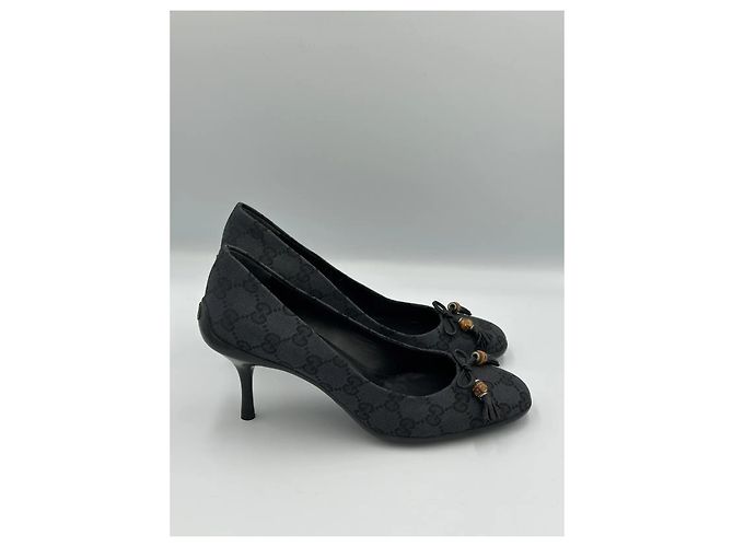 Décolleté Gucci GG Canvas Bamboo Tassel Nero - vista 4