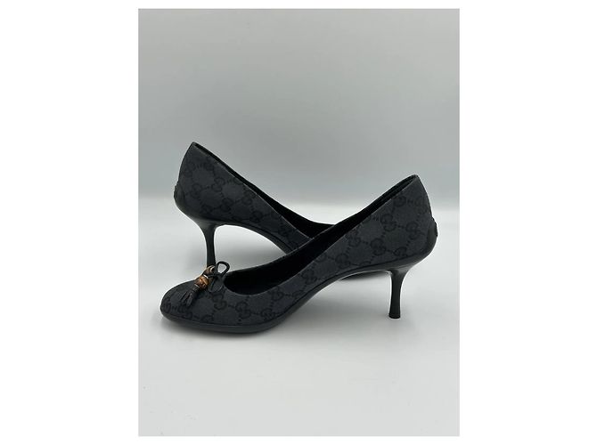 Décolleté Gucci GG Canvas Bamboo Tassel Nero - vista 7