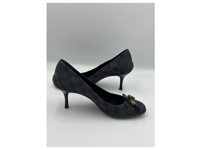 Décolleté Gucci GG Canvas Bamboo Tassel Nero - vista 8