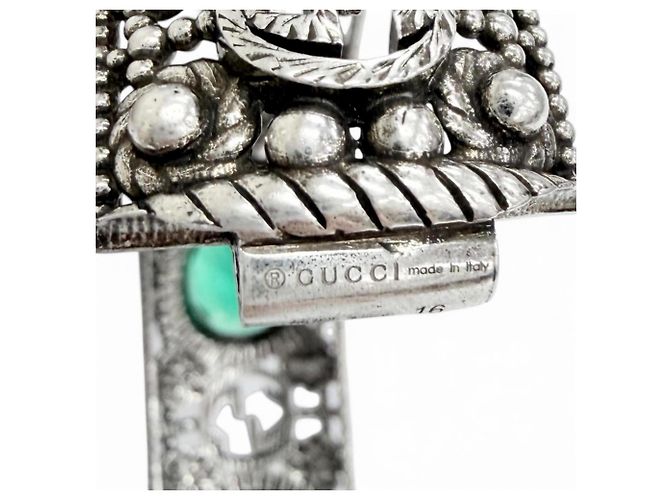 Bracciale rigido GUCCI Interlocking G Flower Cat Head Green Stone Argento - vista 8