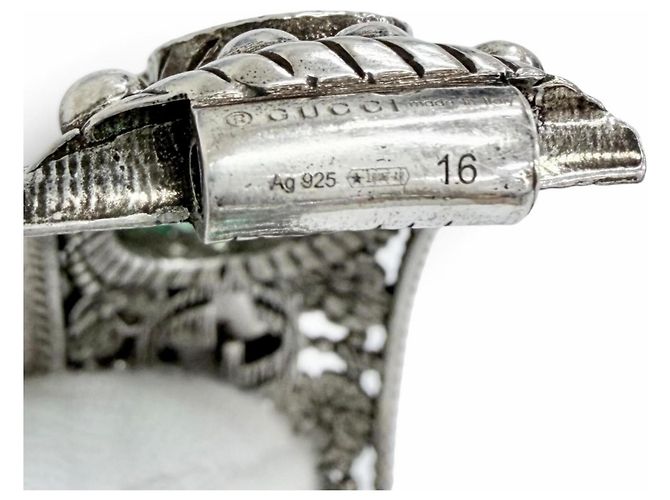 Bracciale rigido GUCCI Interlocking G Flower Cat Head Green Stone Argento - vista 9