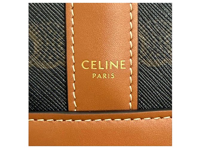 Céline Celine Medium Bucket Triomphe Canvas Calfskin Schultertasche Braun - Ansicht 12
