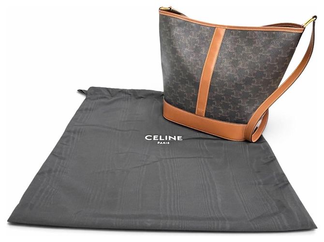 Céline Celine Medium Bucket Triomphe Canvas Calfskin Schultertasche Braun - Ansicht 2