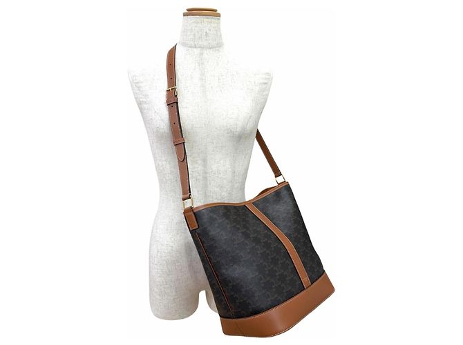 Céline Celine Medium Bucket Triomphe Canvas Calfskin Schultertasche Braun - Ansicht 3