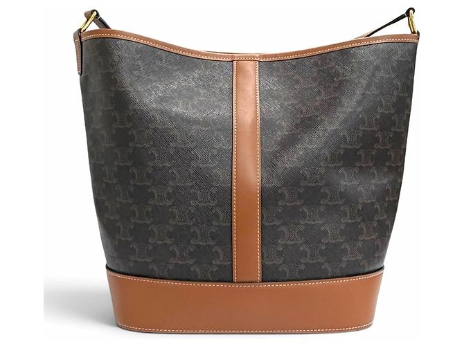 Céline Celine Medium Bucket Triomphe Canvas Calfskin Schultertasche Braun - Ansicht 4