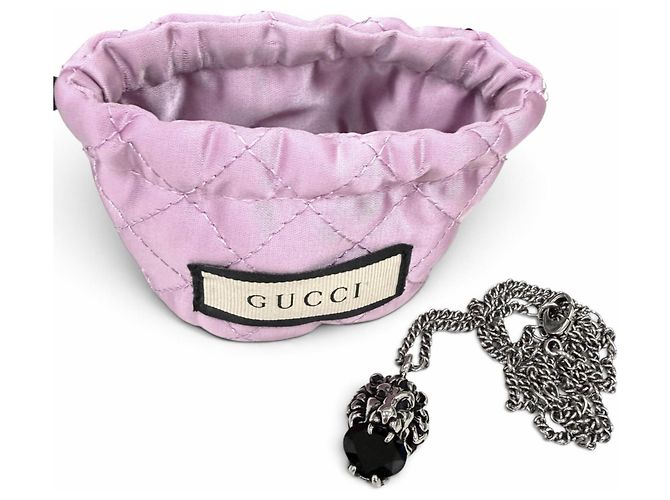 Collier pendentif GUCCI Lion Head en cristal noir Argenté - vue 2