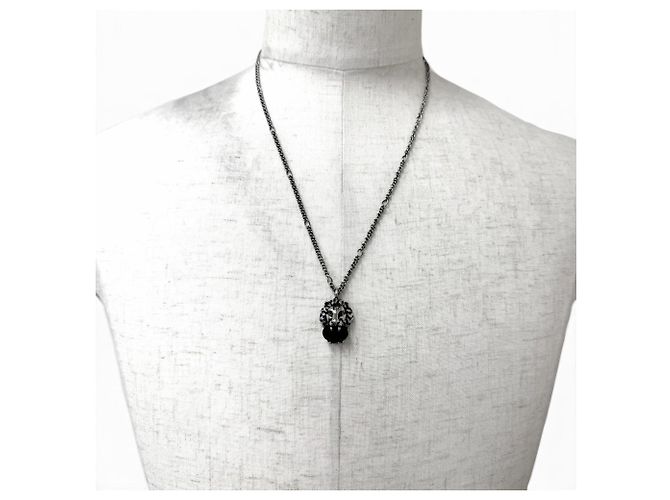 Collier pendentif GUCCI Lion Head en cristal noir Argenté - vue 3