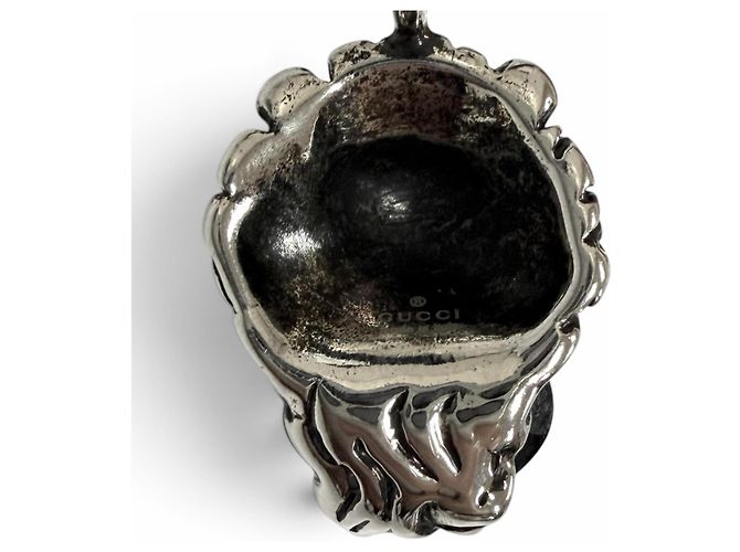 Collier pendentif GUCCI Lion Head en cristal noir Argenté - vue 4