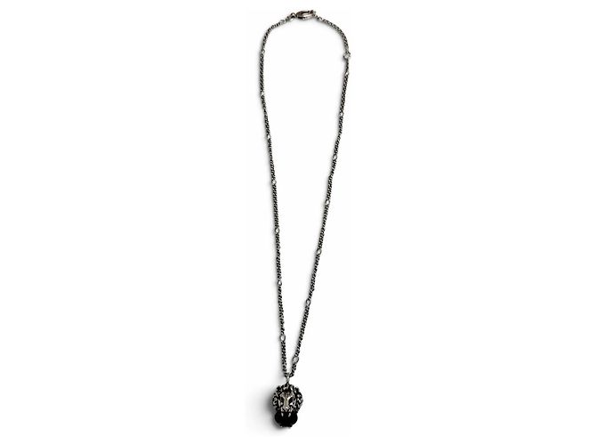 Collier pendentif GUCCI Lion Head en cristal noir Argenté - vue 5