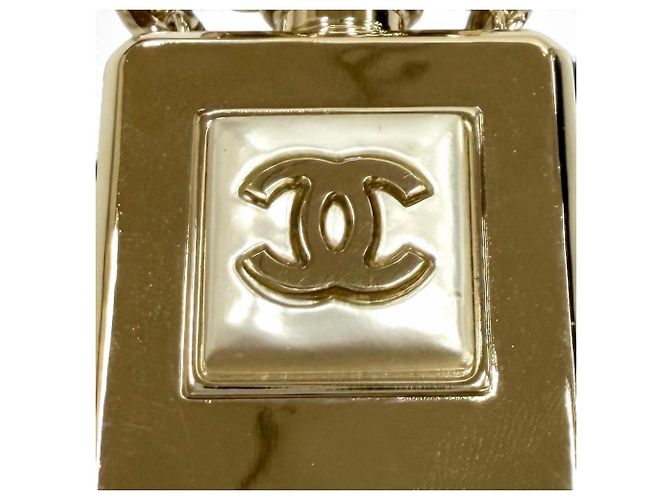 Chanel B22S Coco Mark Parfümflaschen-Locket-Anhänger Halskette Weiß Golden - Ansicht 7