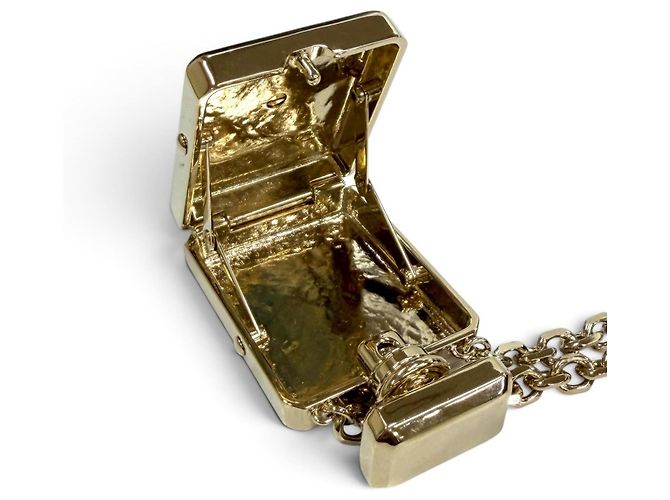 Chanel B22S Coco Mark Parfümflaschen-Locket-Anhänger Halskette Weiß Golden - Ansicht 8
