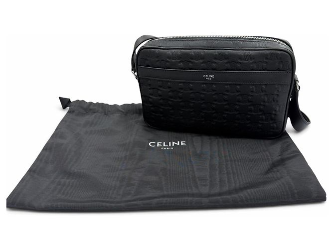 Céline Borsa a tracolla media Celine Leather Triomphe Messenger Nero - vista 2