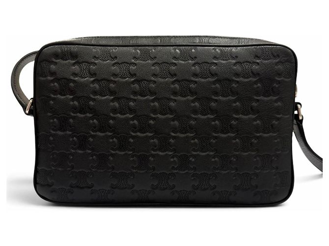 Céline Borsa a tracolla media Celine Leather Triomphe Messenger Nero - vista 4