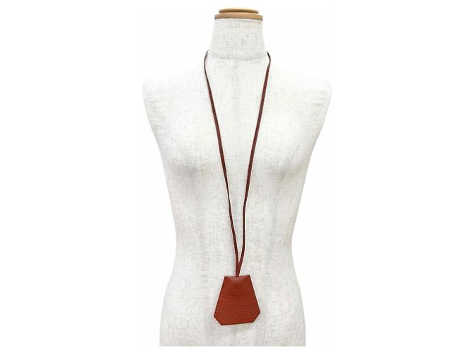 Hermès Collana Clochette Hermes Vintage in Togo Brick Marrone - vista 2