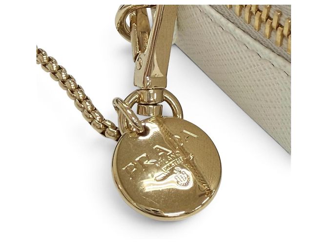 Saffiano Prada Mini-Tasche mit Kettenriemen Weiß - Ansicht 11