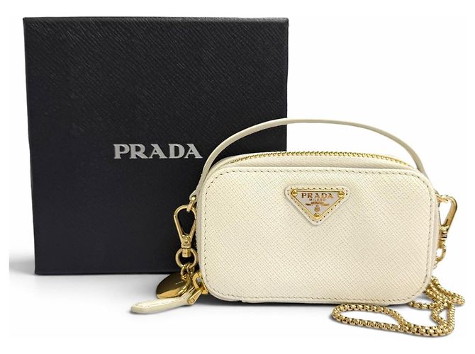 Saffiano Prada Mini-Tasche mit Kettenriemen Weiß - Ansicht 2