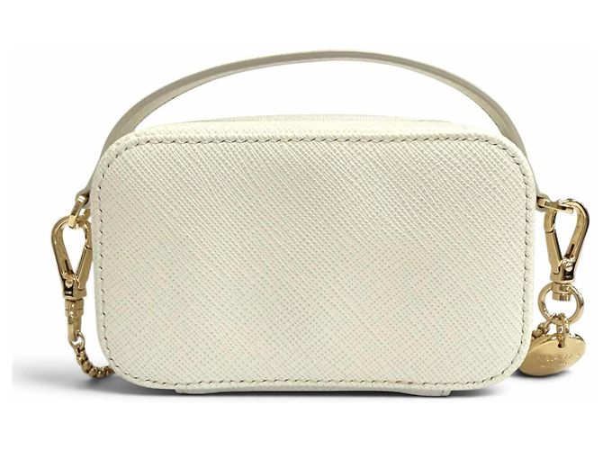 Saffiano Prada Mini-Tasche mit Kettenriemen Weiß - Ansicht 4