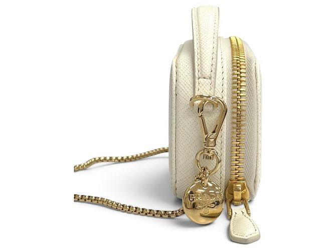 Saffiano Prada Mini-Tasche mit Kettenriemen Weiß - Ansicht 5