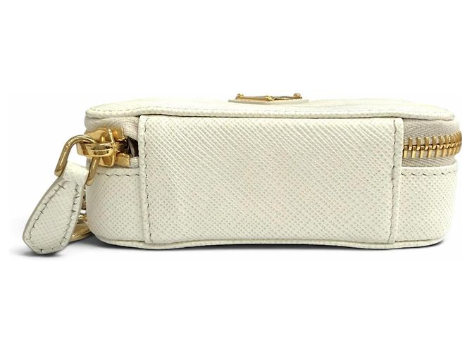 Saffiano Prada Mini-Tasche mit Kettenriemen Weiß - Ansicht 6