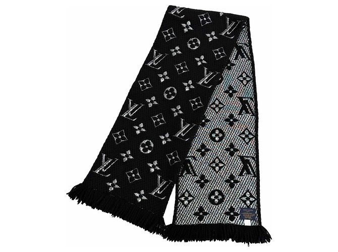Sciarpa Louis Vuitton Logomania Shine in misto lana e seta Nero Argento - vista 4