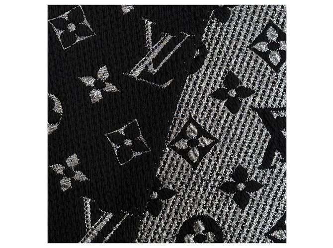 Sciarpa Louis Vuitton Logomania Shine in misto lana e seta Nero Argento - vista 5