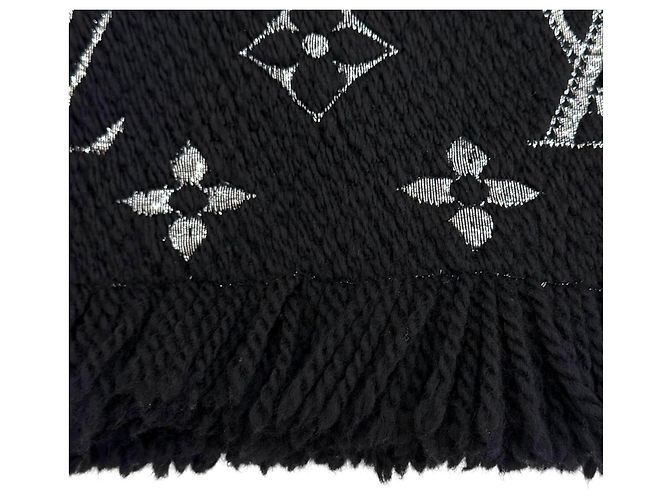 Sciarpa Louis Vuitton Logomania Shine in misto lana e seta Nero Argento - vista 6